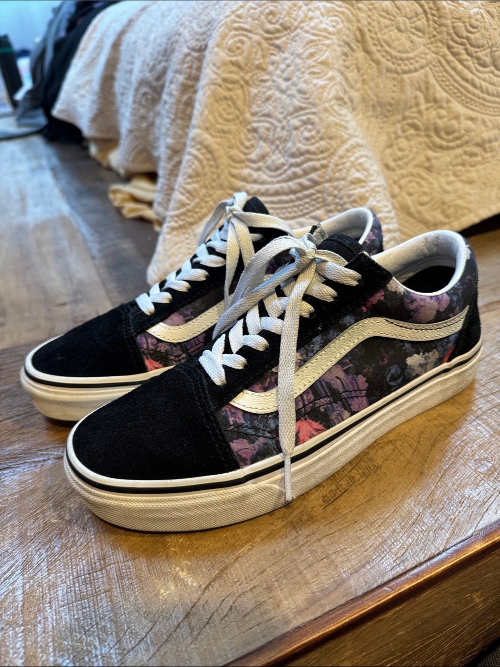 Vans Old Skool Warped Floral & Black Skate Shoes Abstract Purple Blue Pink